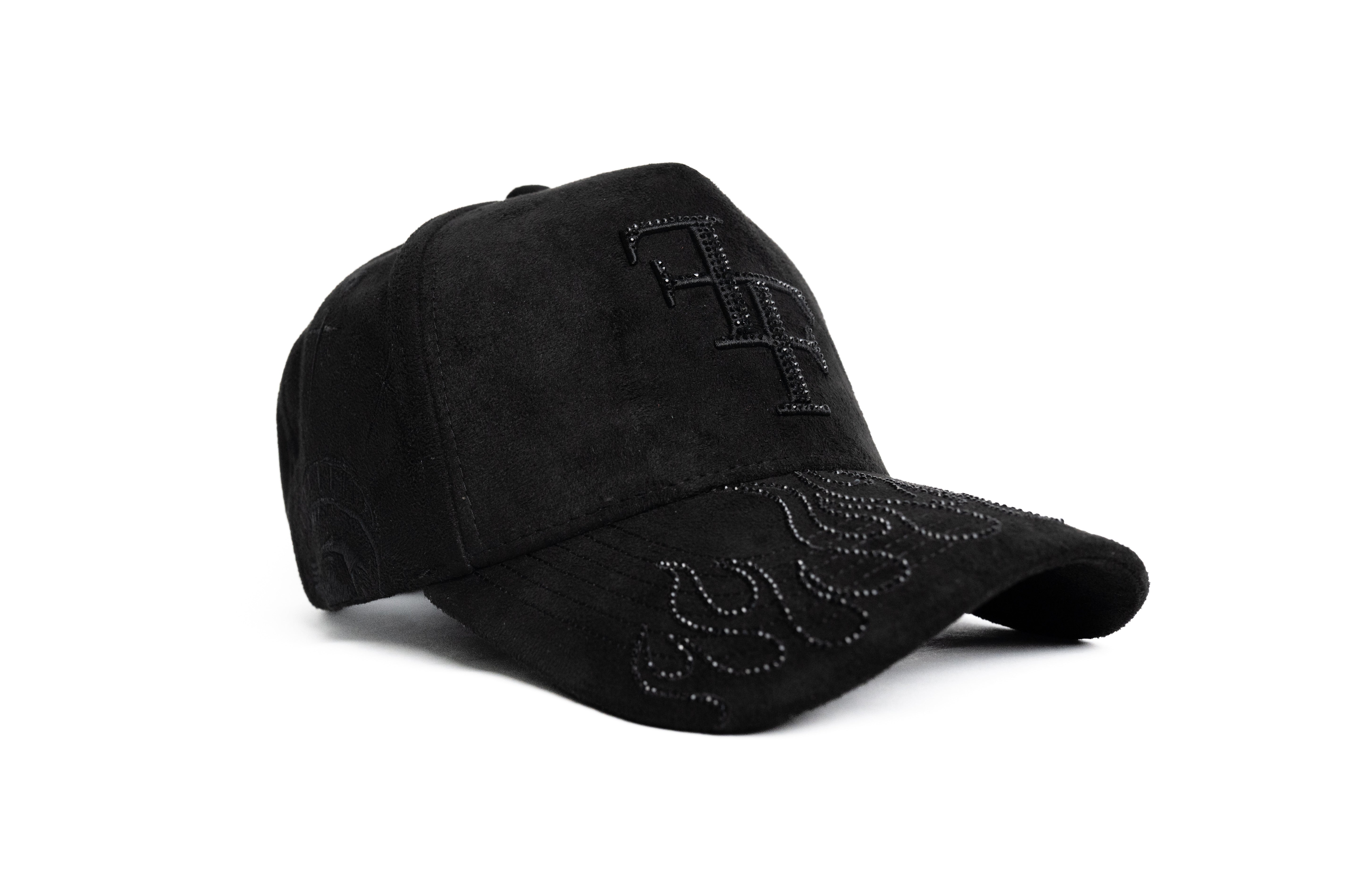 FF Rhinestone Suede Trucker Hat - Black