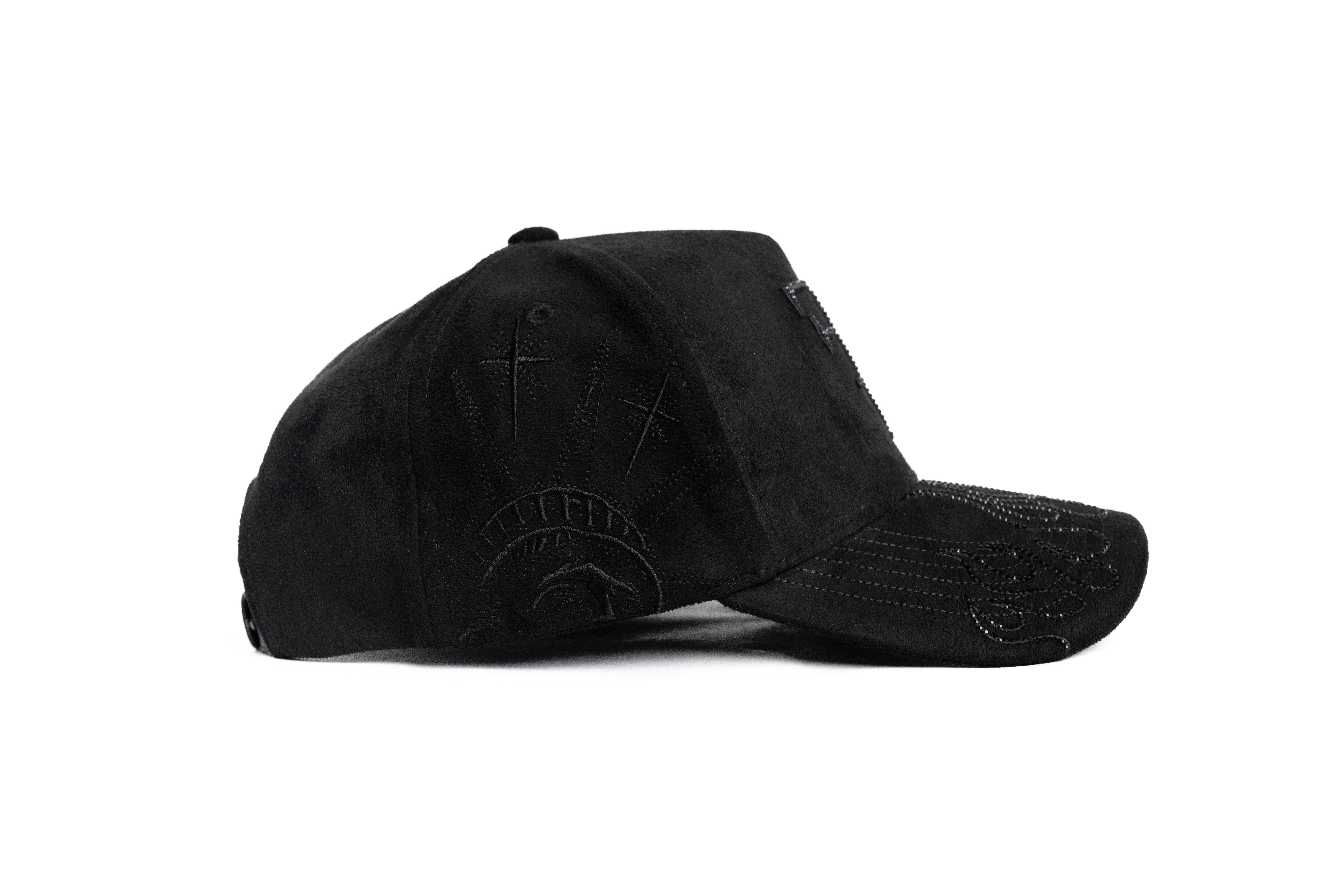 FF Rhinestone Suede Trucker Hat - Black