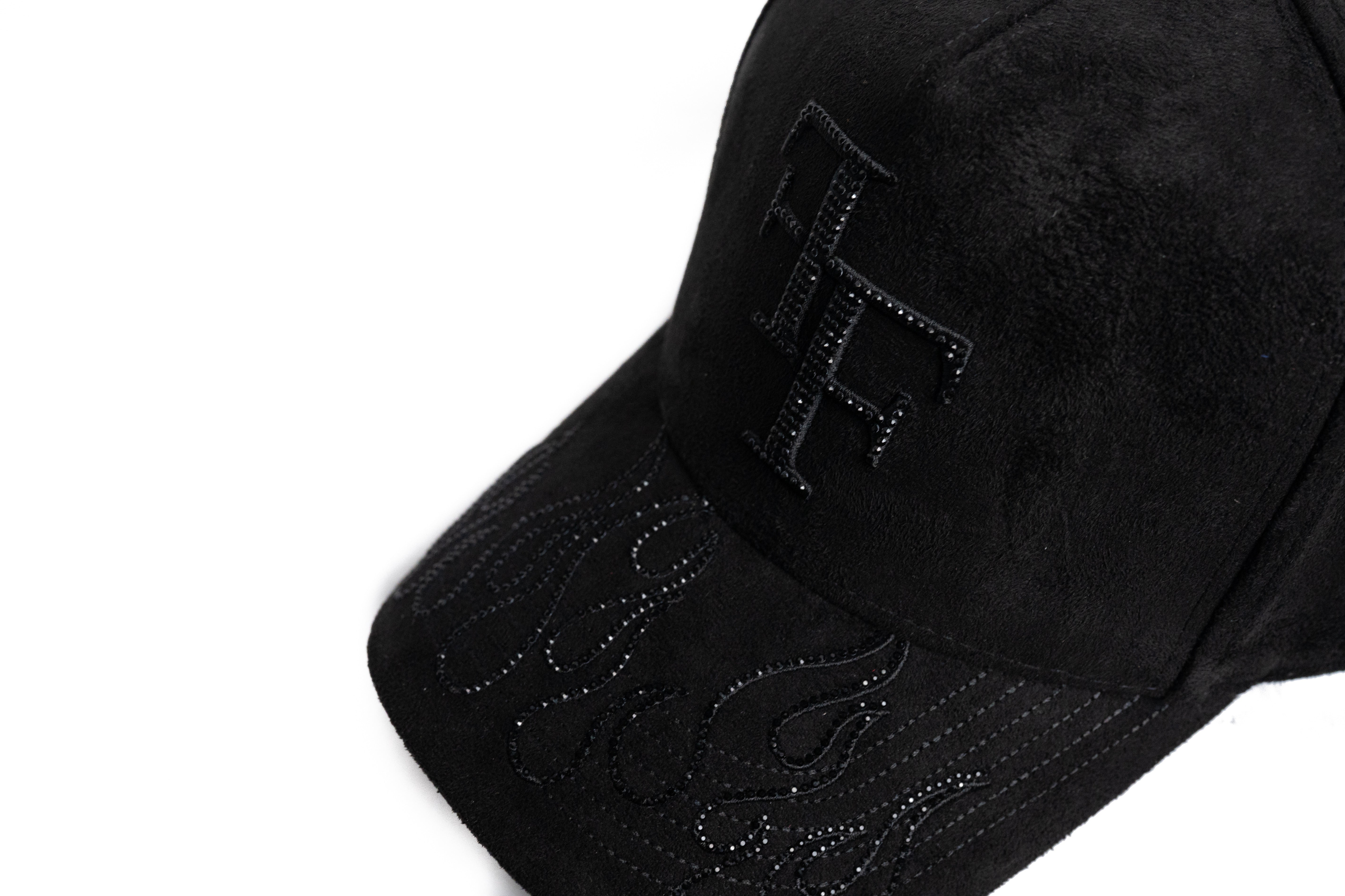 FF Rhinestone Suede Trucker Hat - Black