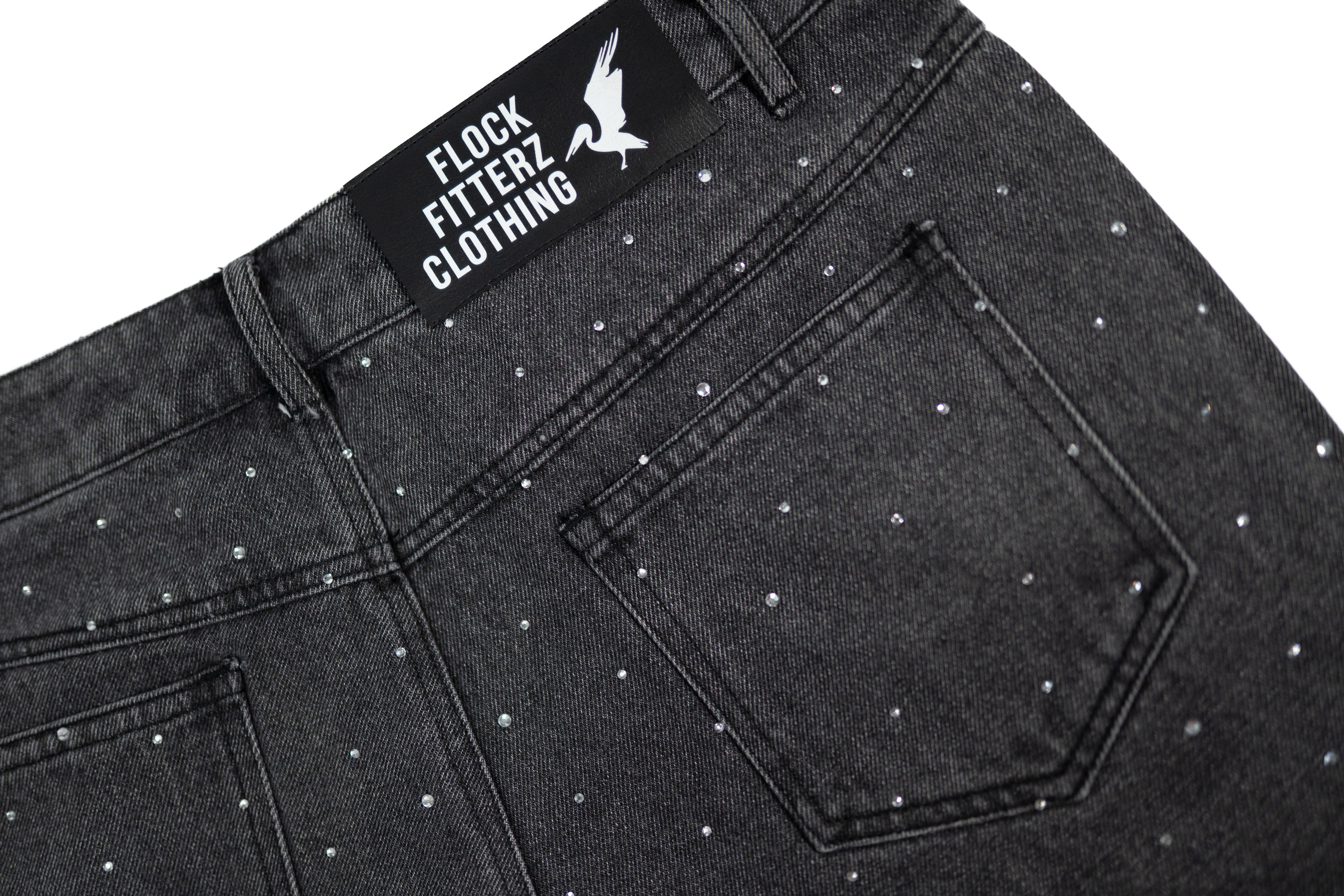 FF Rhinestone Jorts - Black Denim