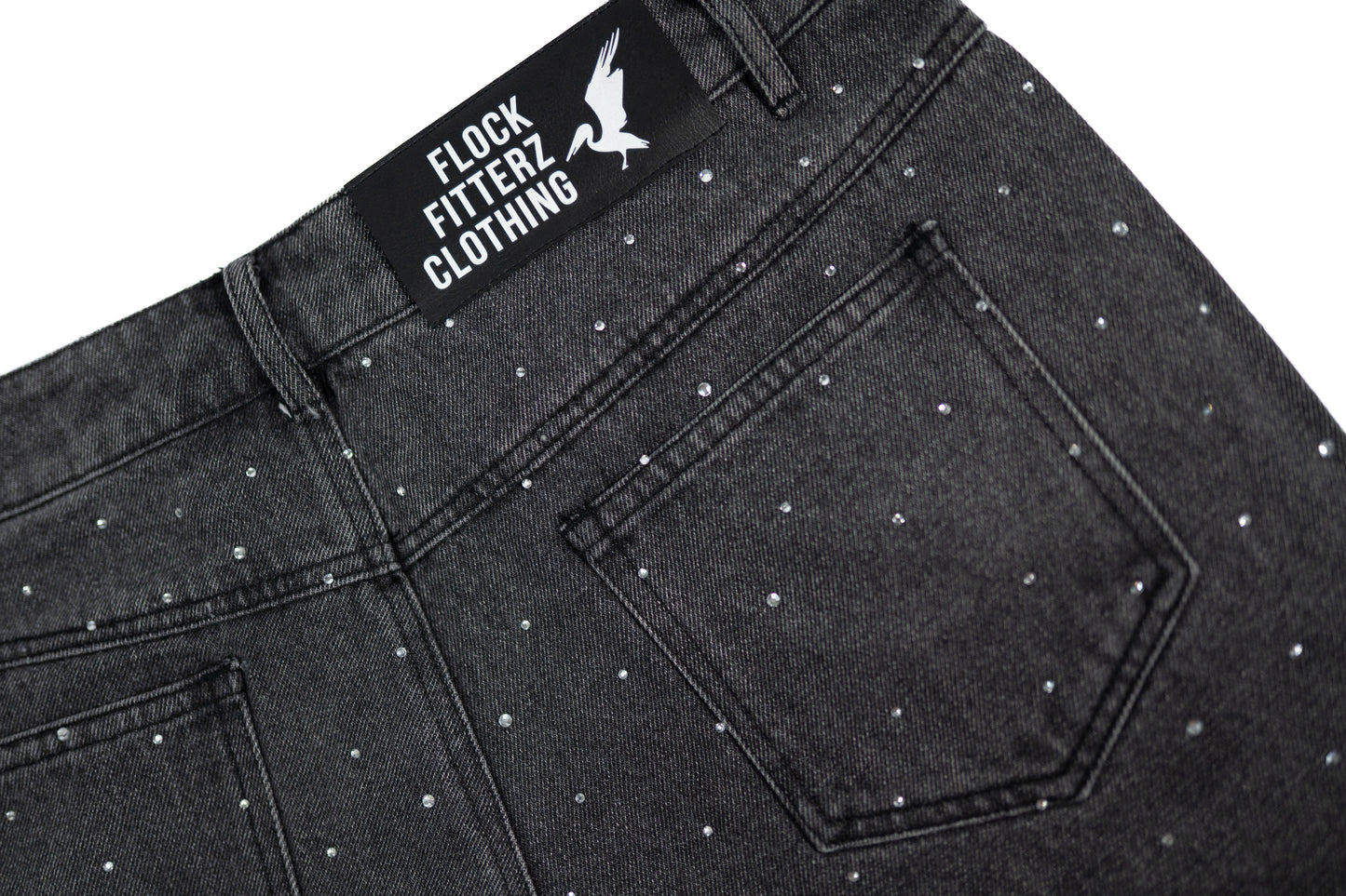 FF Rhinestone Jorts - Black Denim