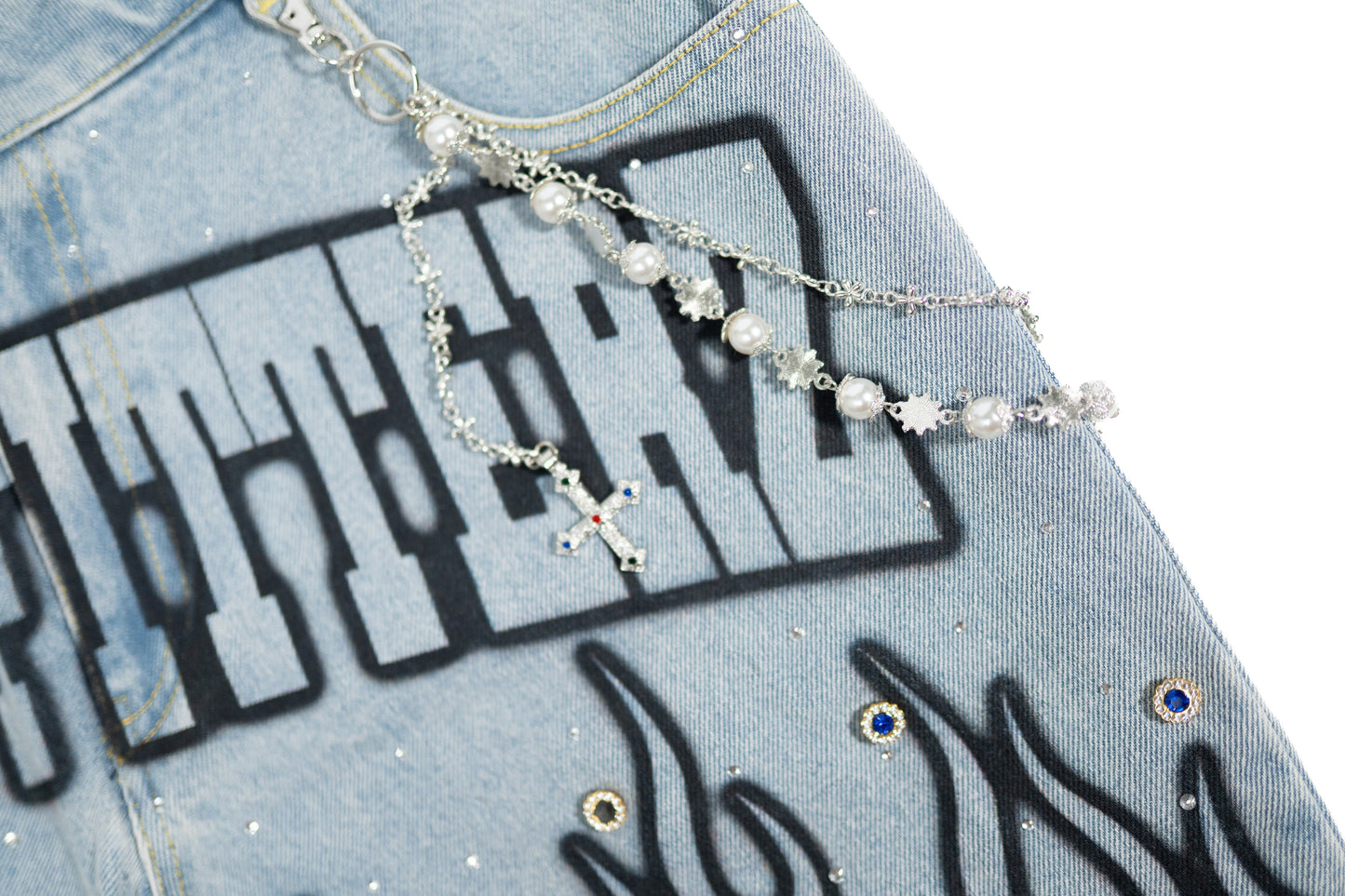 FF Rhinestone Jorts - Light Demin