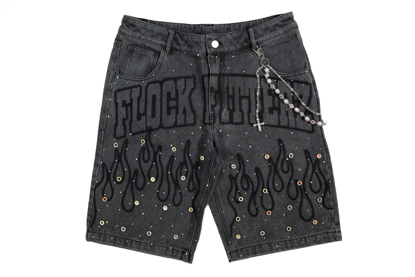 FF Rhinestone Jorts - Black Denim