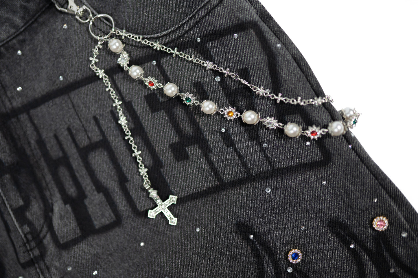 FF Rhinestone Jorts - Black Denim