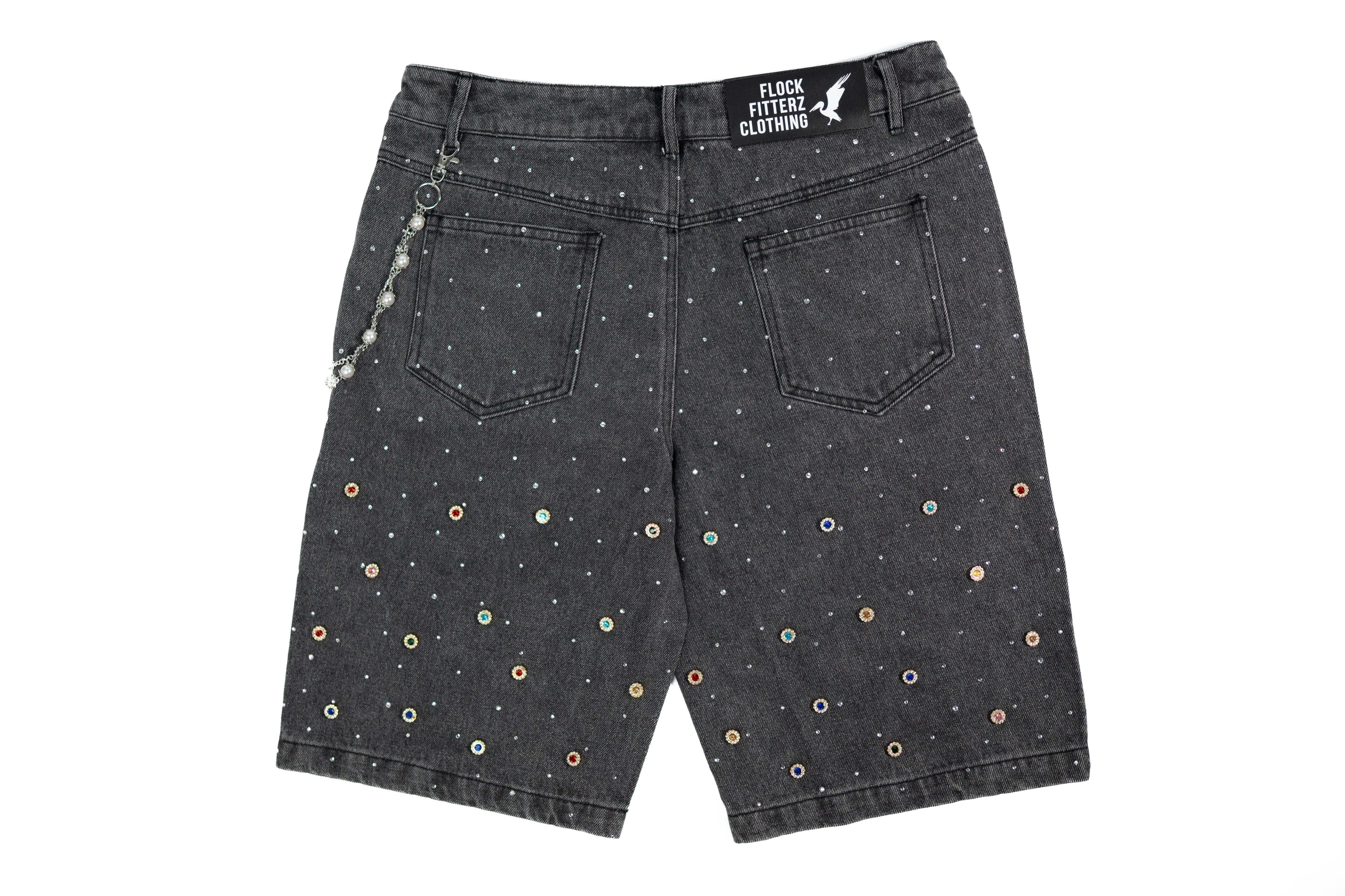 FF Rhinestone Jorts - Black Denim