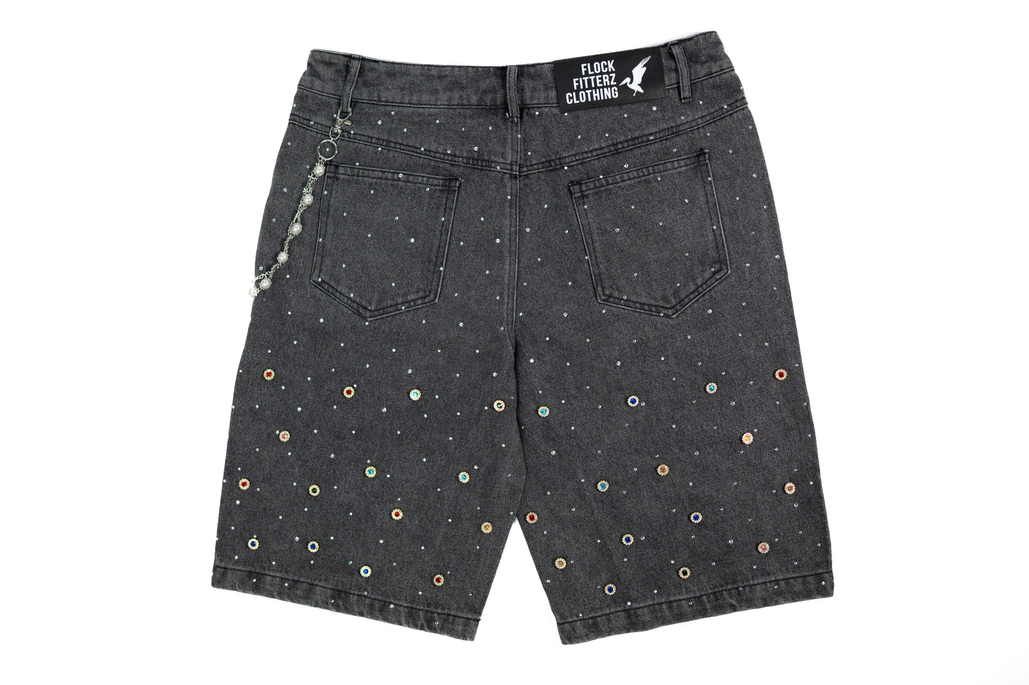 FF Rhinestone Jorts - Black Denim